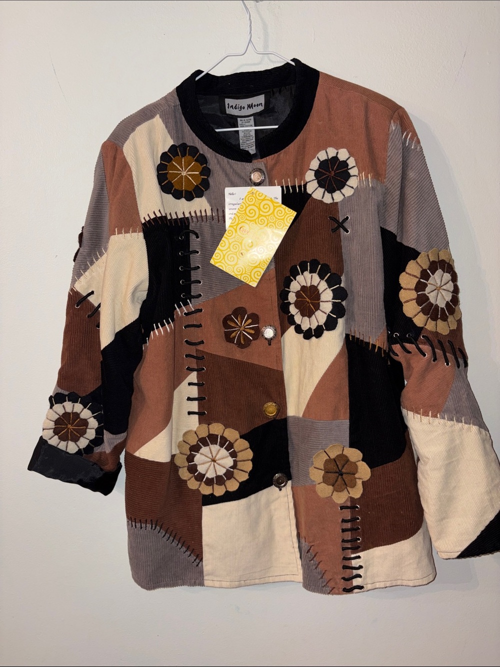 Vintage Indigo Moon Patchwork Corduroy Bomber Jacket - Brown, Black, Cream
